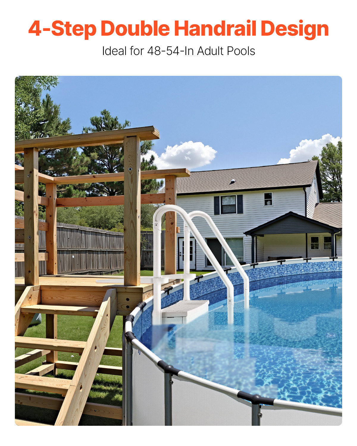 4-Step White Pool Ladder of Double Handrails Supports 400 lb for 48-54 In Pools