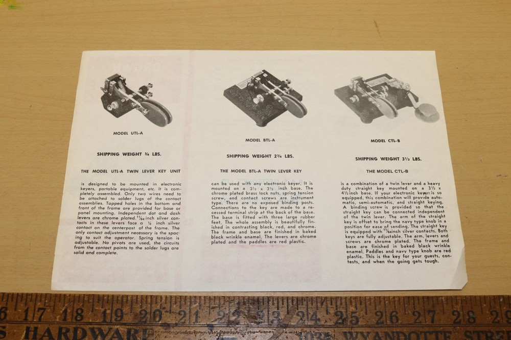 RARE - BROWN PRECISION MADE MORSE CODE KEYS - SALES FLYER - UNFOLDED