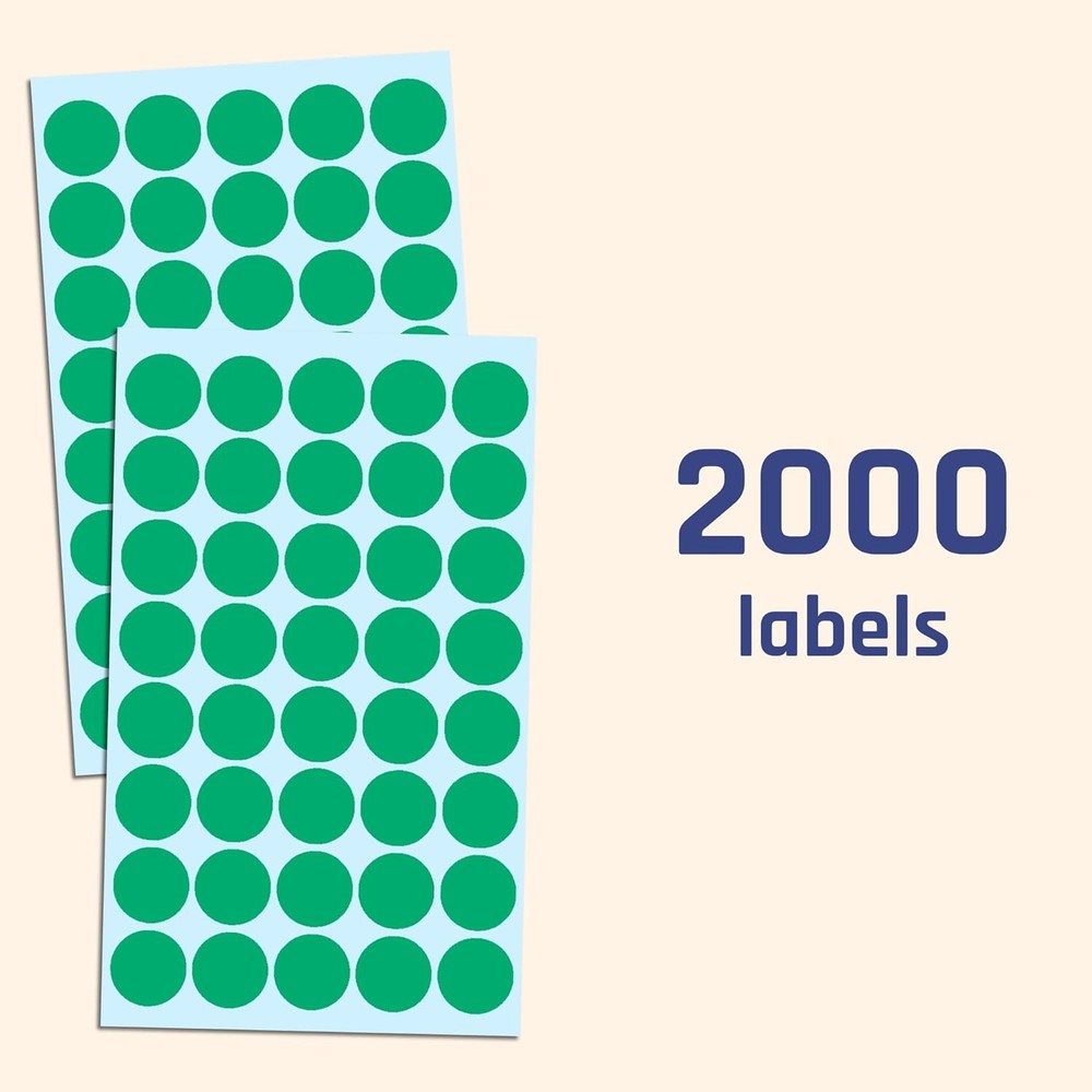 2000 Pack, 3/4" Round Dot Stickers Circle Labels - Green 2000