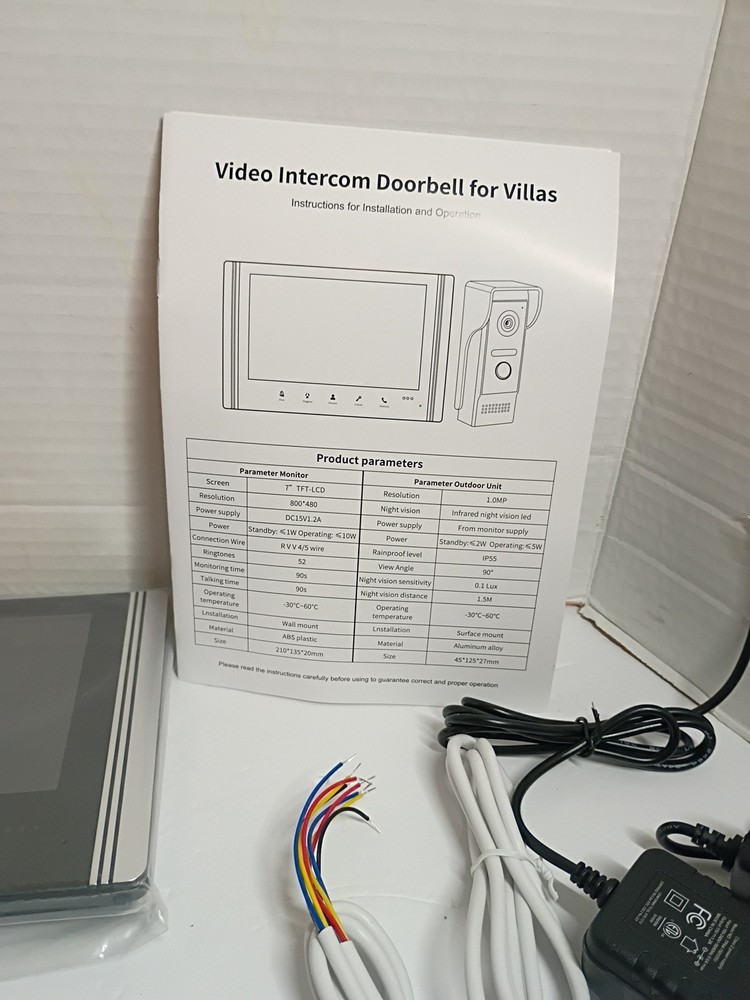 WIred Doorbell Camera with Night Vision, W/2 7in. Video Intercom System
