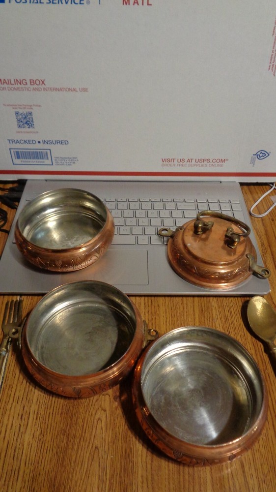 VINTAGE INDIA MIDDLE EASTERN BRASS COPPER STACKING LUNCHBOX