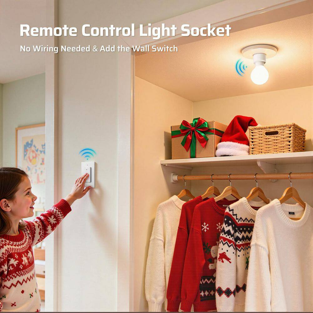 120-Volt Remote Control Light Bulb Switch Socket, White with 1-Removable Control