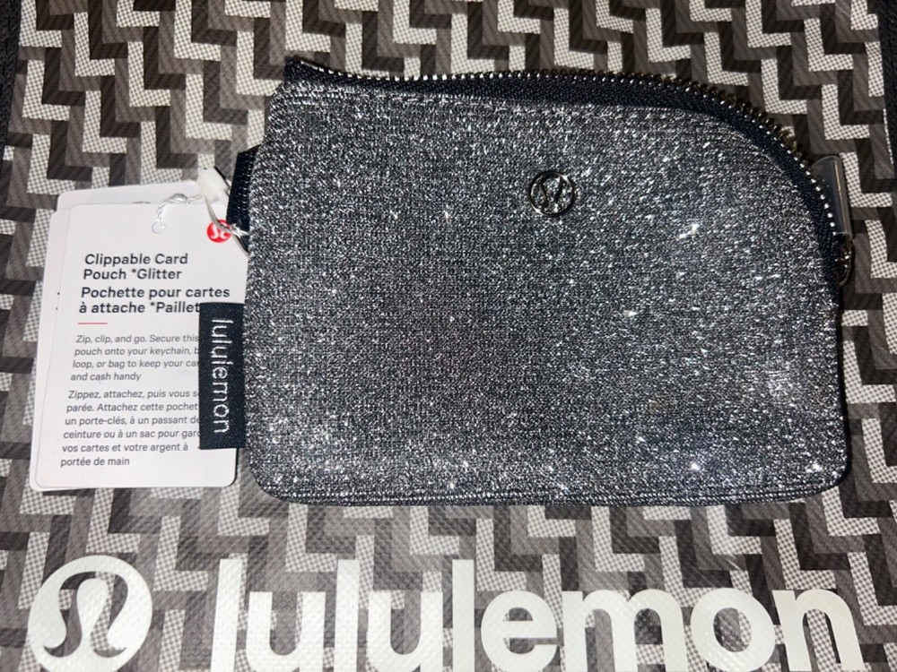 NWT Lululemon Clippable Card Pouch Dark Silver/Graphite Gray Glitter
