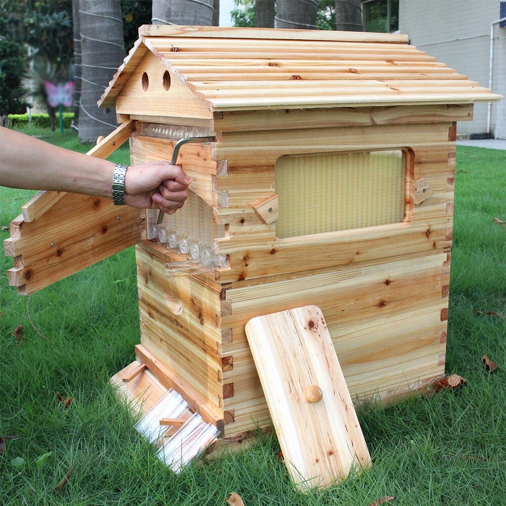 Auto Shed Bee Hive Boxes + 7x Bee Frames Honey Bee Hive House Beekeeping Frames