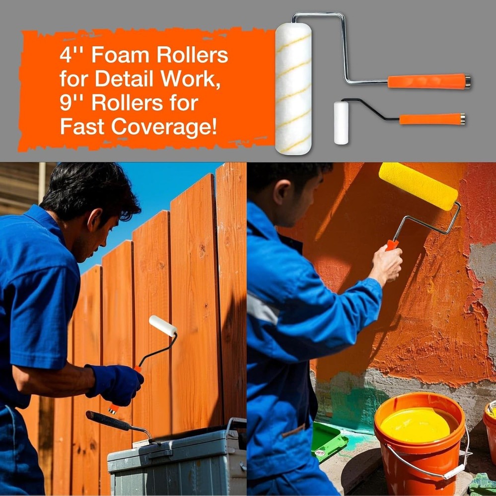 King Origin 31 Pcs Paint Roller Kit, 9" & 4" Paint Roller Extension Pole, Paint