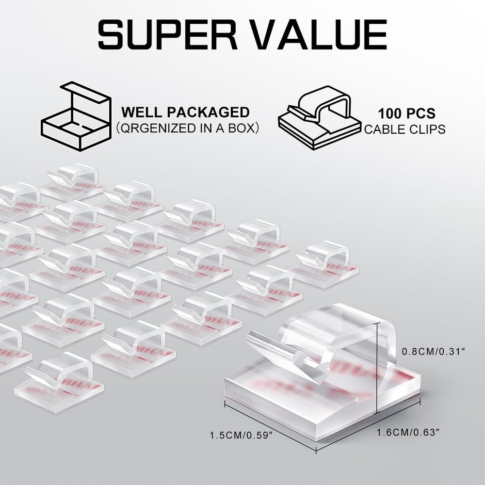 100PCS Cable Clips, Adhesive Wire Clips Strong Cord Clips Wire Holders, Cable...
