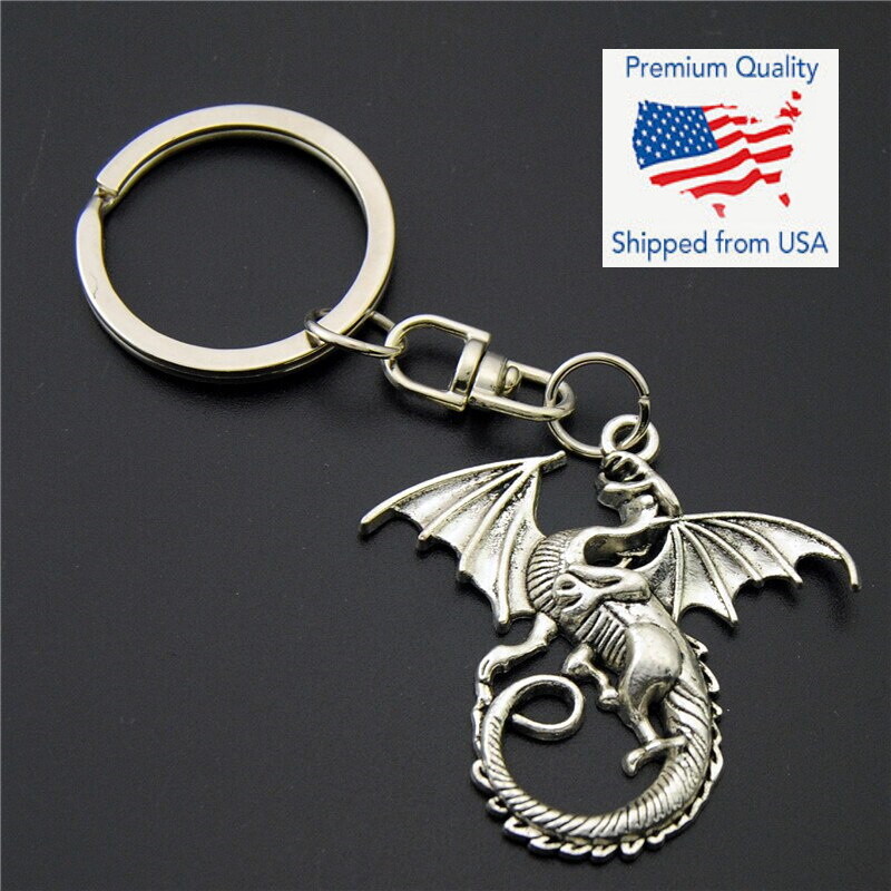 Winged Dragon Long Tail Silver Keychain Swivel
