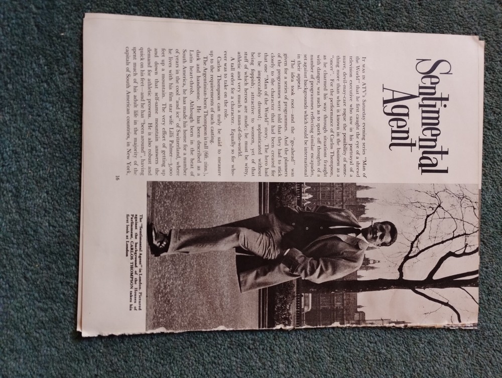 Sk86 Ephemera 1962 TV Article Sentimental Agent Carlos Thompson