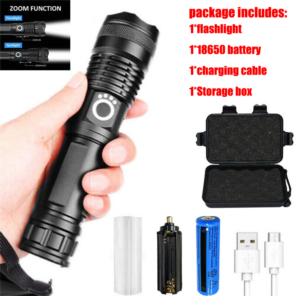 12000000LM Super Bright LED Tactical Flashlight Rechargeable Work Light w/ Box