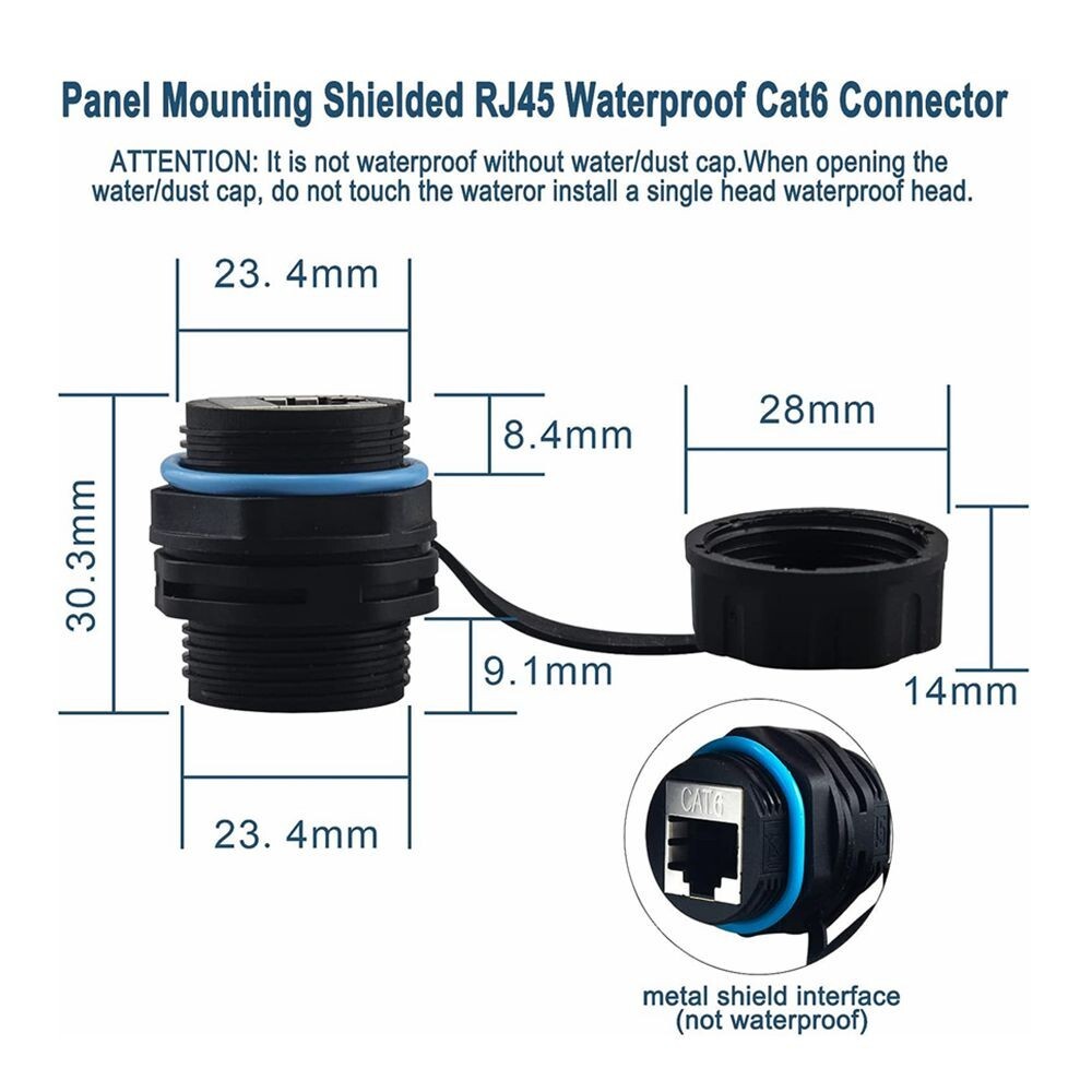2x Waterproof CAT6 RJ45 Panel Mount Coupler Bulkhead Ethernet LAN Connector C101