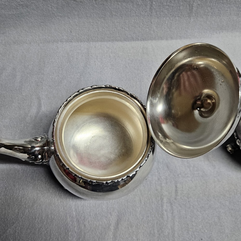 Wilcox International Silver USA Du Barry Floral 7601 & 7602 Tea Coffee Set Vtg