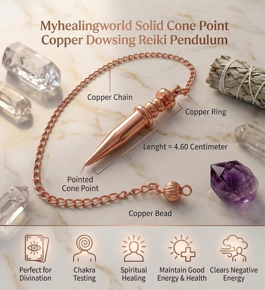 Copper Metal Dowsing Pendulum - Solid Cone Point for Divination & Reiki