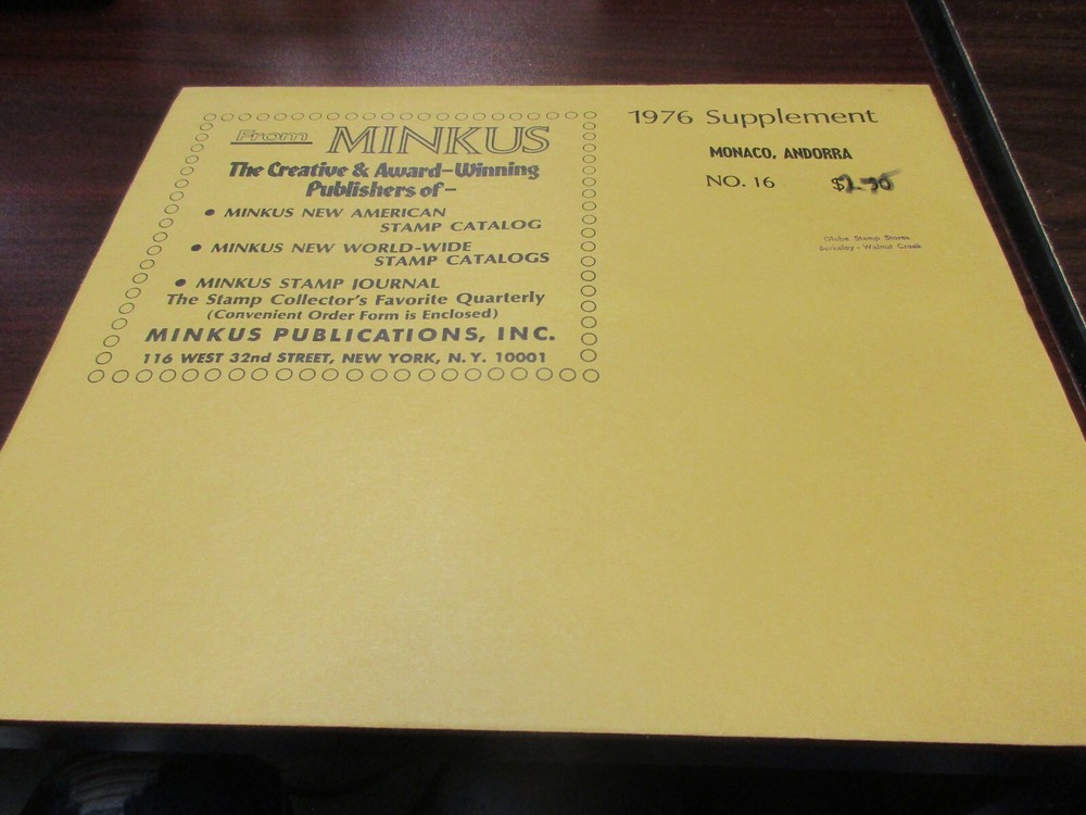"MINKUS"  1976  SUPPLEMENT  MONACO, ANDORRA     W/FREE SHIPPING!!!