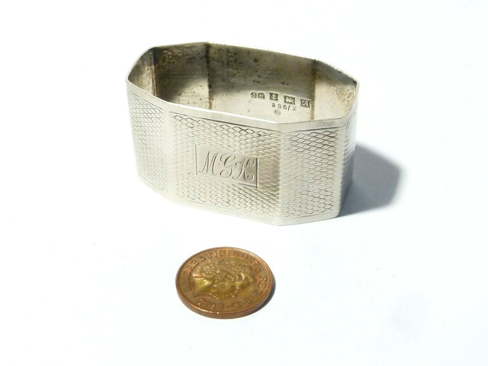 Single 1950 Solid Silver Octagonal Napkin Ring with MGK Initials 23g