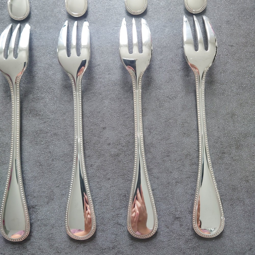 Christofle Perles 12pcs Silverplate Flatware Cake Fork Coffee Spoon Excellent