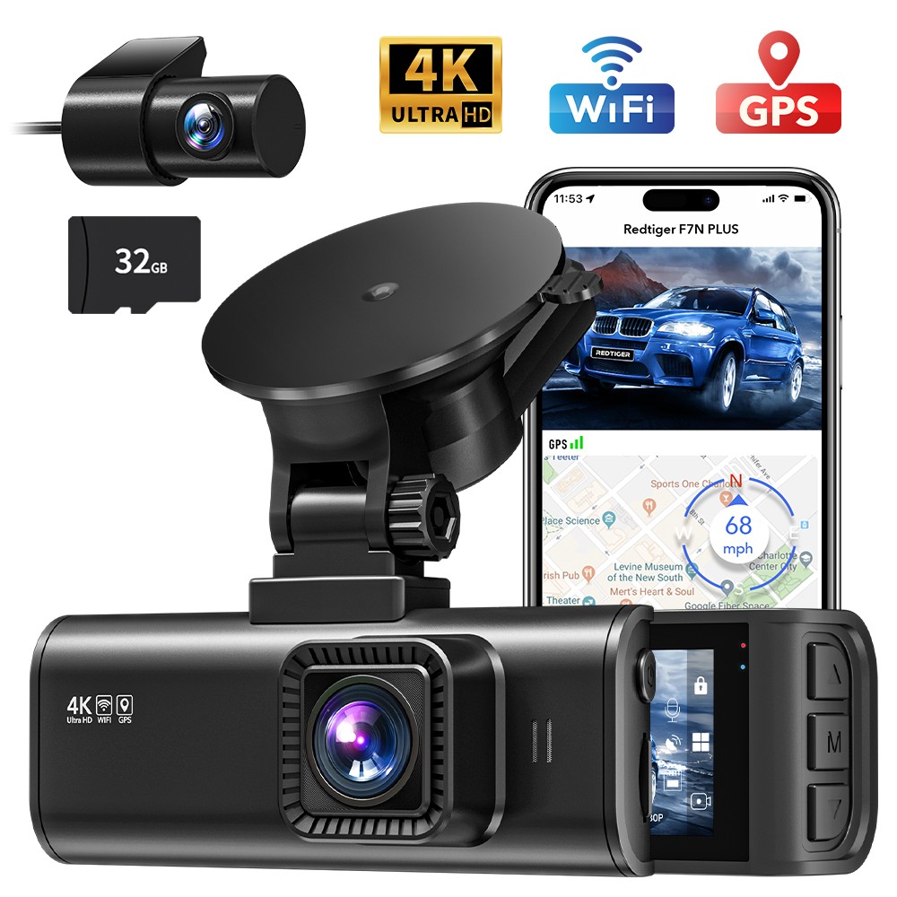 REDTIGER 4K Dash Cam 32GB SD Card Front and Rear Dual Dash Camera WIFI&GPS