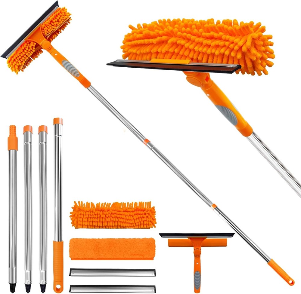 67" Squeegee Window Cleaner 2 in 1 Rotatable Window Cleaning Tool Kit with Ex...