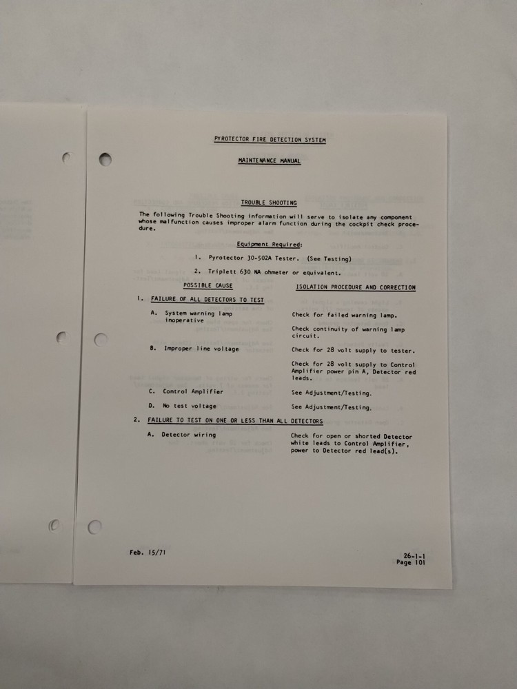 Chloride Pyrotector Fire Detection System Maintenance Manual-Original