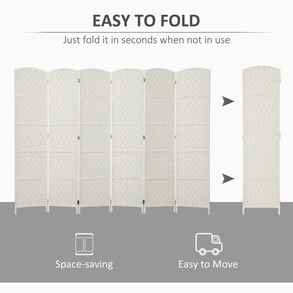 6 Weave Panel Room Divider Privacy Folding Screen Diamond Decor, White