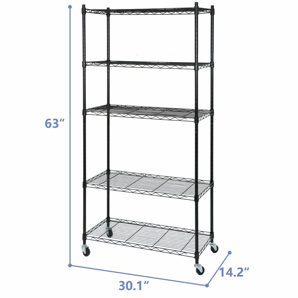 2X 5-Tier Shelves Wire Unit Rack with 8 Casters Large Space Storage Rolling
