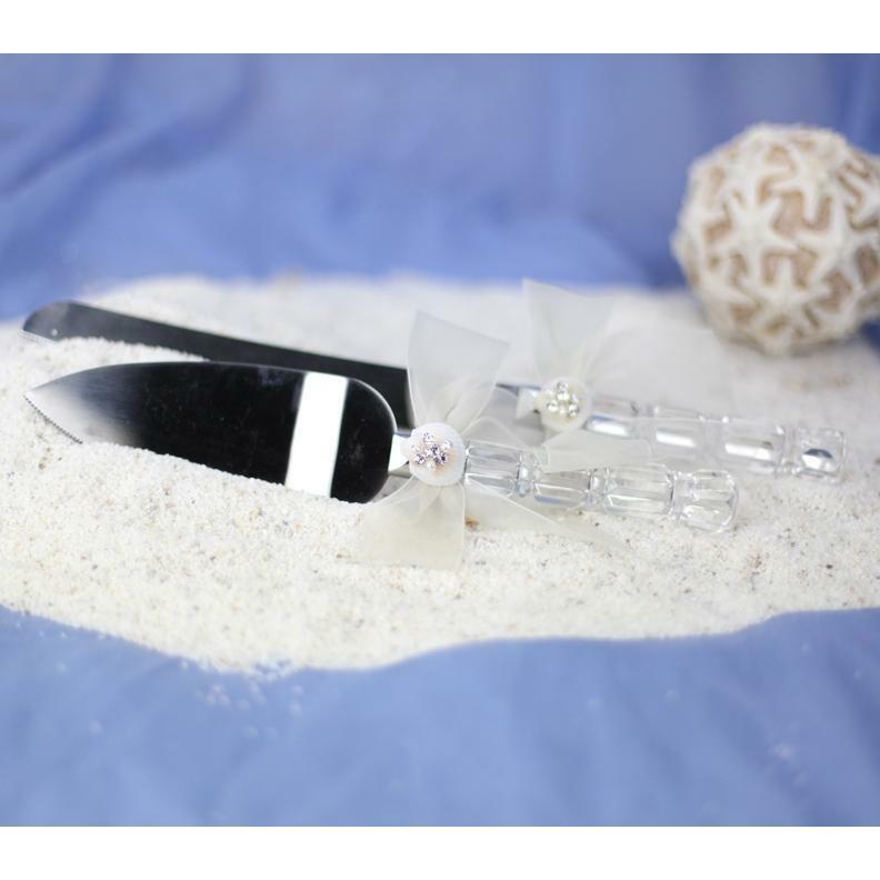 Rhinestone Shell Hawaiian Beach Wedding Cake Server Set