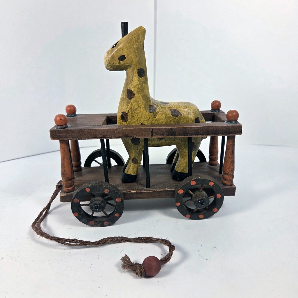 Welcome To The Jungle Wooden Circus Train Pull Toy Decor with Giraffe