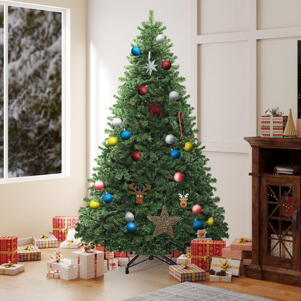 7.5ft Spruce Artificial Christmas Tree W/ 1346 Branch Tips & Foldable Base Green