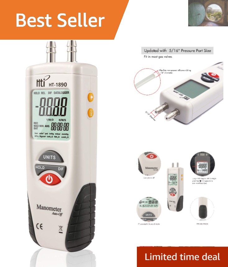Portable Digital Manometer with Max/Min/Avg Recording for Efficient Gas Testing
