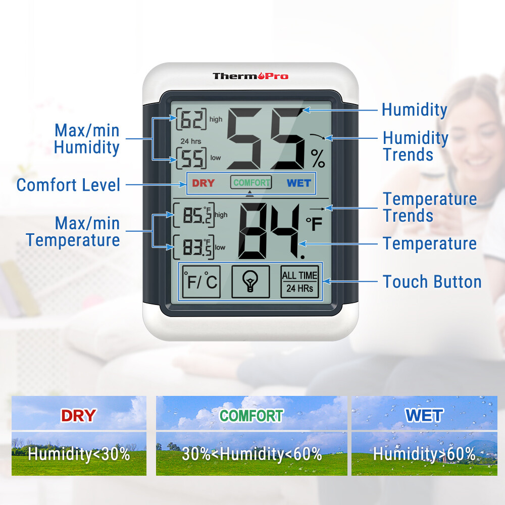 1/3/4/5 ThermoPro Digital LCD Touchscreen Humidity Thermometer Indoor Hygrometer