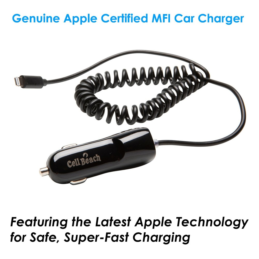 Fastest iPhone Car Charger & Attached Lightning Cable 5 ft - Apple MFI Certified