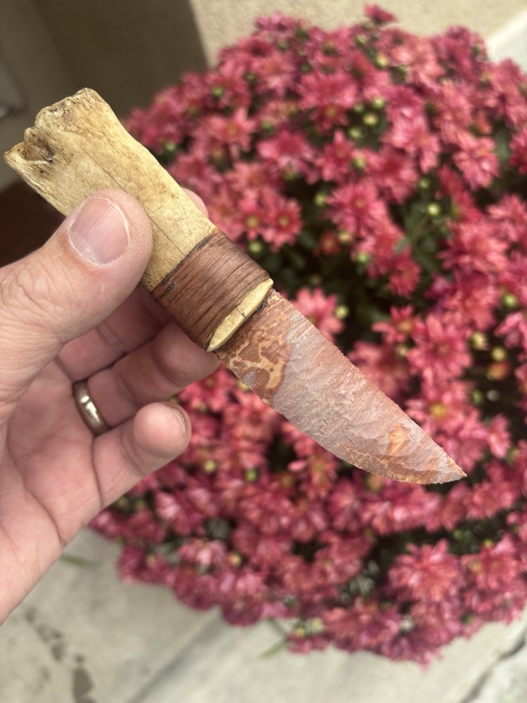 Stunning Buffalo Flint Knapped Bone Handle Knife Razor Sharp Edge Grady Bowen