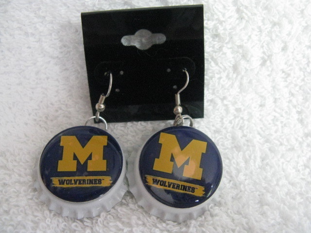 1" Bottle Cap Image Earrings ~ Handcrafted ~ **Gift Idea ~ Wolverines