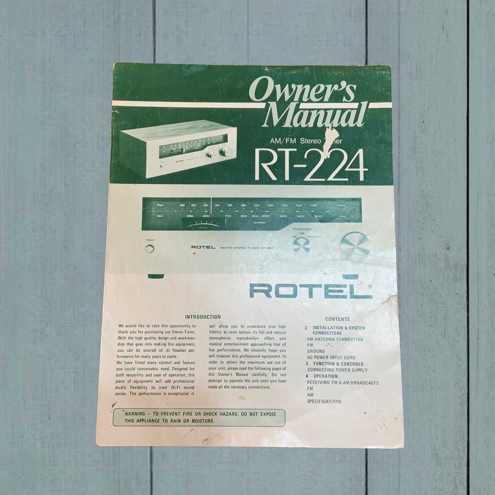 Rotel RT-224 Operating Instructions Manual