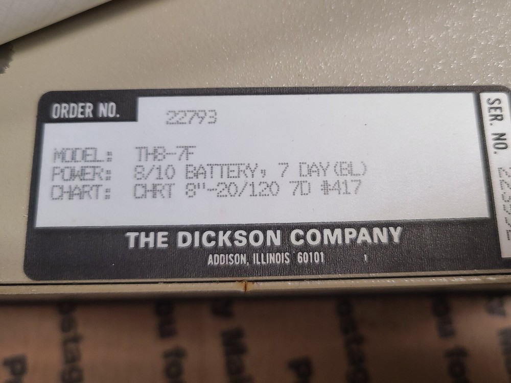 Dickson TH8-7F TH87F Temperature & Humidity Chart Recorder