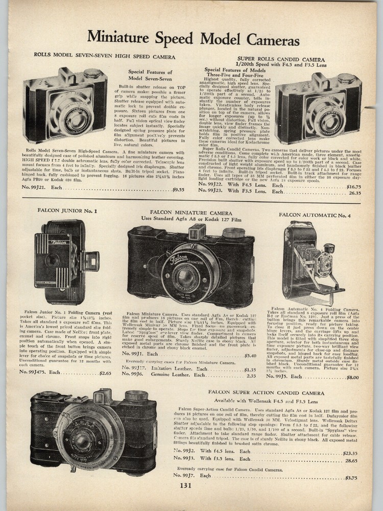 1938 PAPER AD Miniature Rolls Model Candid Falcon Action Folding