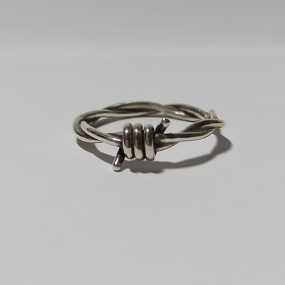 Solid 925 Sterling Silver Barbed Wire Ring Bold Gothic Punk Accessory For Him