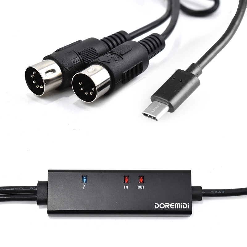 DOREMIDI USB-C Type-C to MIDI 5 Pin Interface Converter Cable For Windows Mac