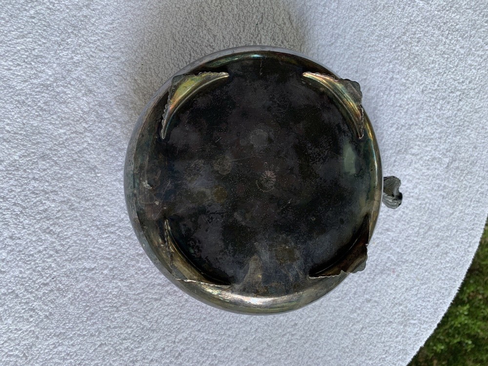 VTG E.G. Webster Son Nut Bowl Squirrel Figure Quadruple Silver Plate Spider Web