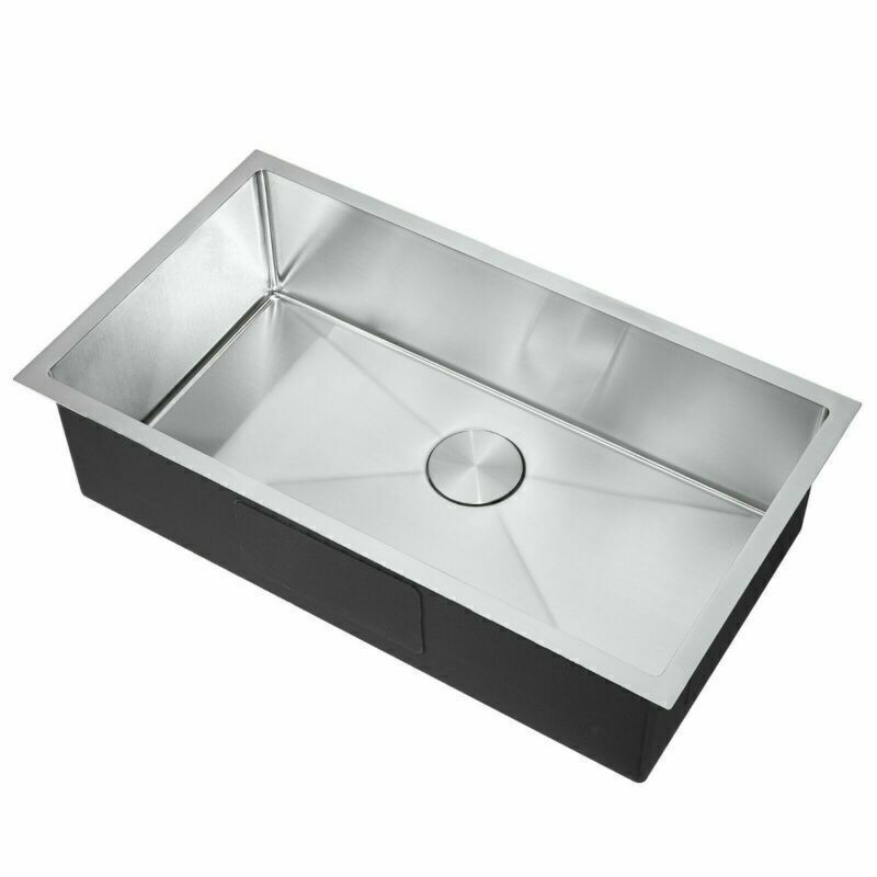32" Large Rectangle Kitchen Sink Single Bowl Undermount Stainless Steel Basin