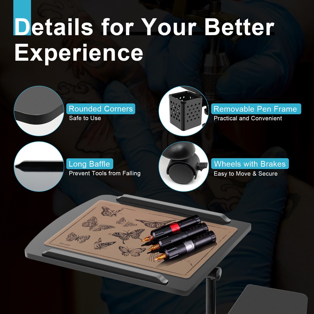 Portable Tattoo Arm Rest Mobile Work Station Stand Desk Table Workbench Tray