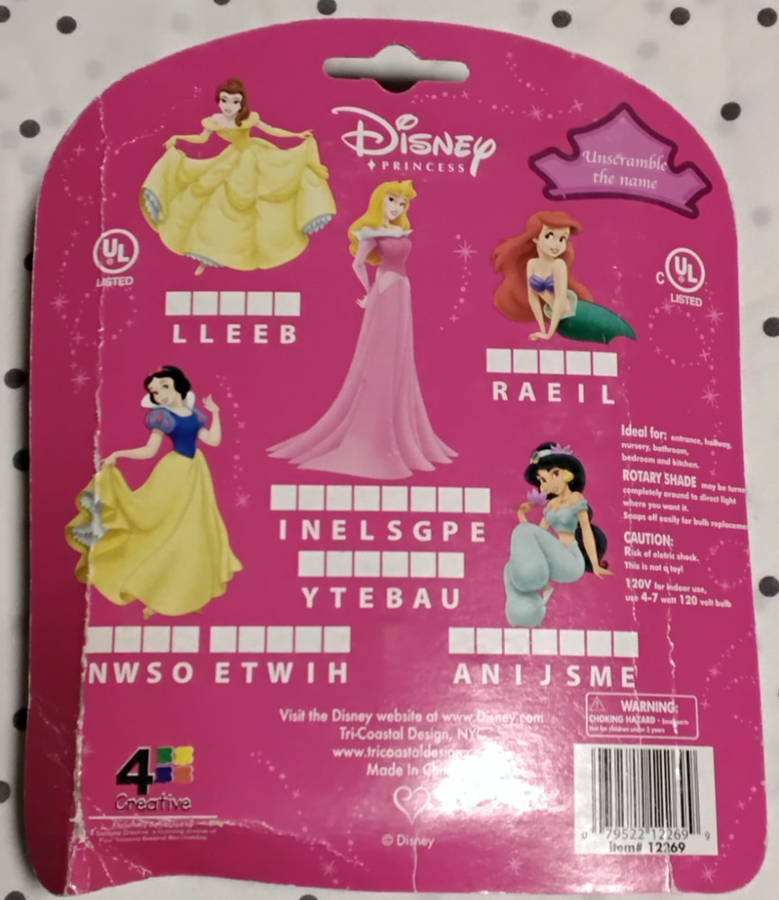 Disney Princess Plugin Night Light with on/off switch New in pkg