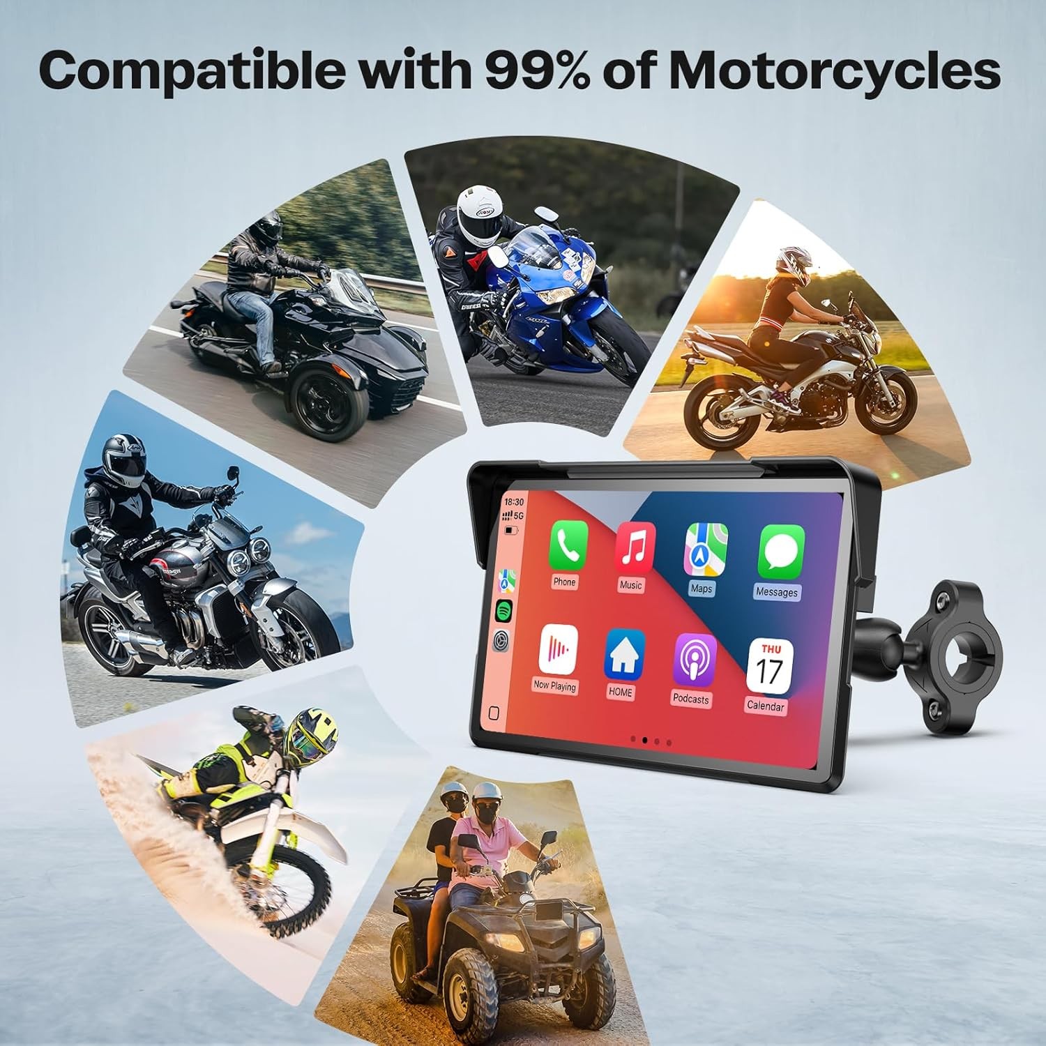 7" Wireless Motorcycle Carplay GPS Navigation System Apple Carplay Android Auto