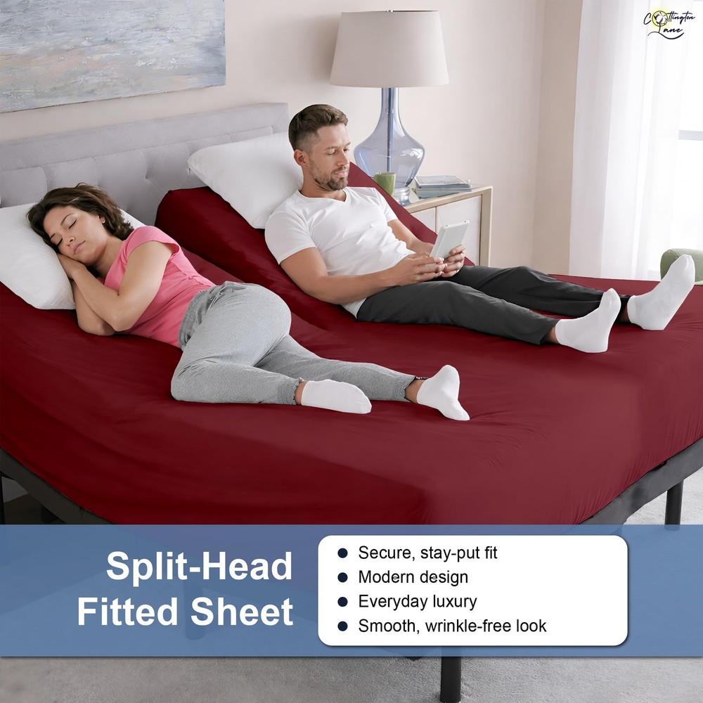 Split Head Flex King Fitted Sheet for Adjustable Beds, Premium Hotel Quality ...
