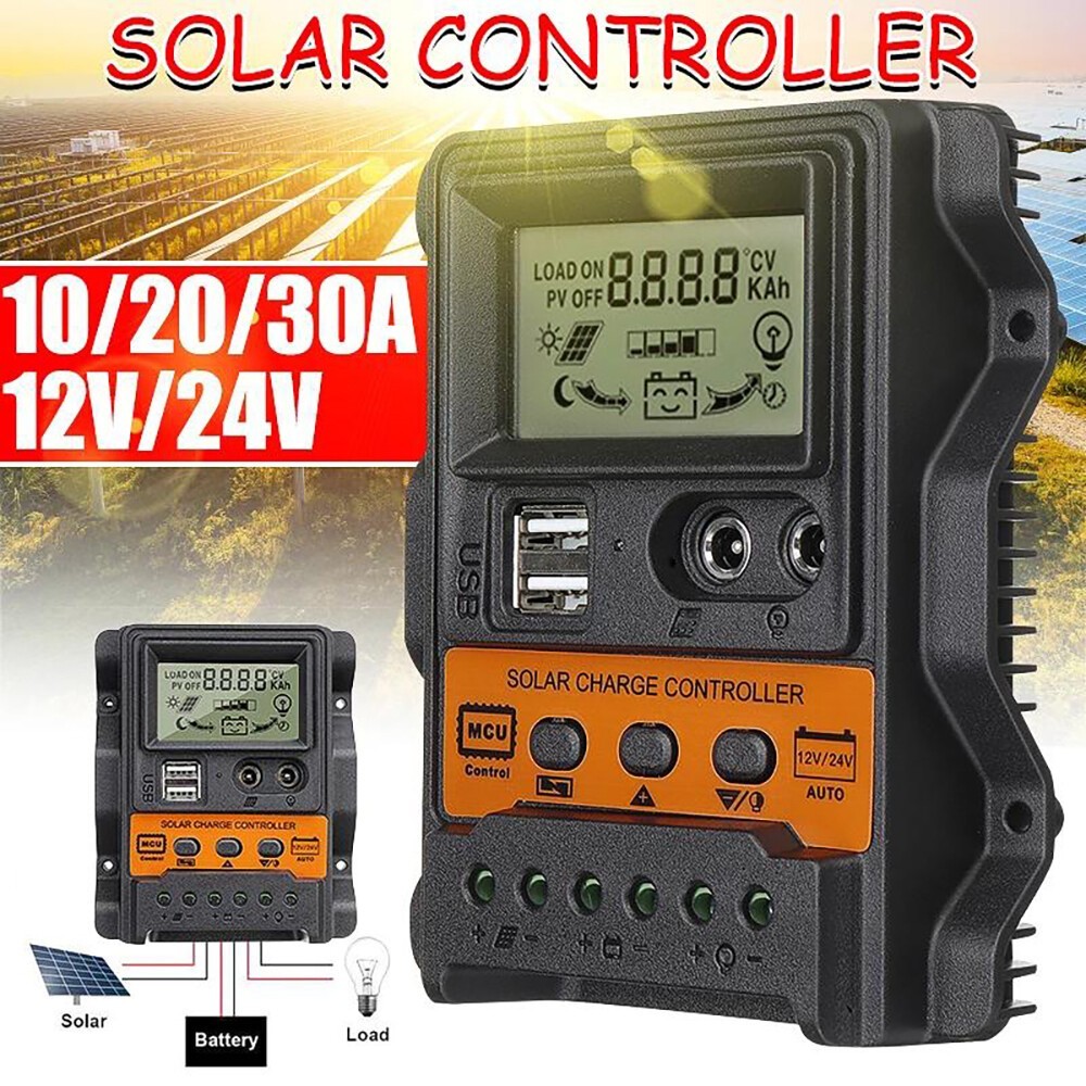 12V 24V 10A ~ 30A PWM Solar Charge Controller Panel Battery Regulator Dual USB