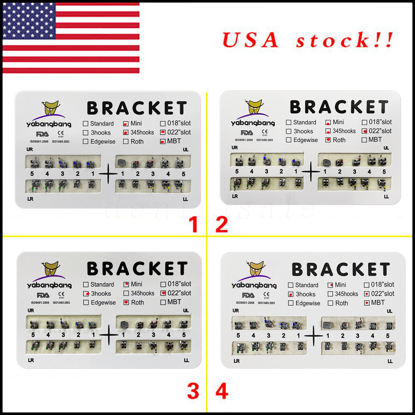 200pcs Dental Orthodontic Bracket Braces Roth/MBT 022" Slot 3/345 hooks Metal US