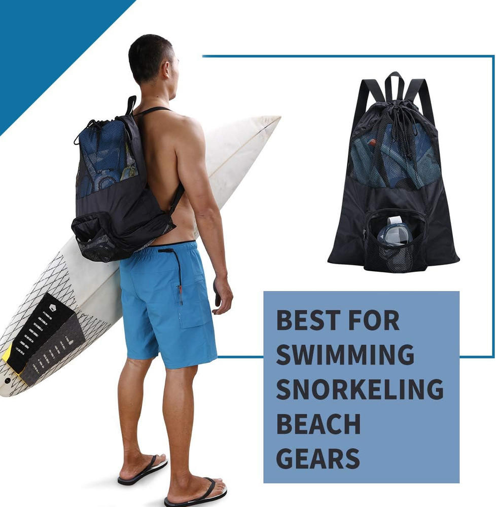 Packable Swim Bag, Mesh Swim Drawstring Backpack with 35L Upgraded Capacity & Ve