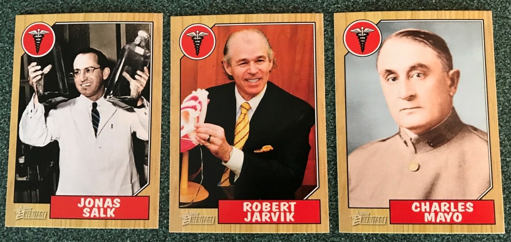 Jonas Salk, Robert Jarvik, Charles Mayo Collector Cards, 3 diff Cards