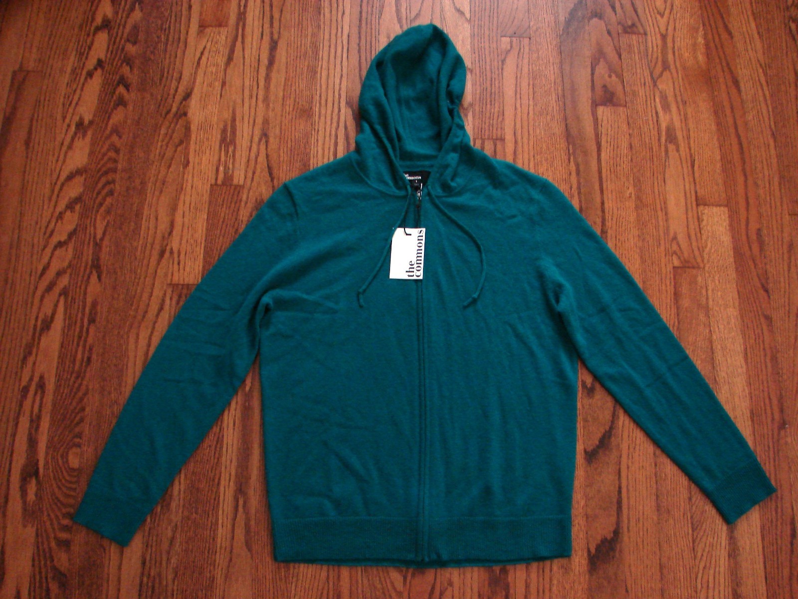 NWT Peacock Green Full-Zip Cashmere Hoodie Sweater by The Commons, Size Large