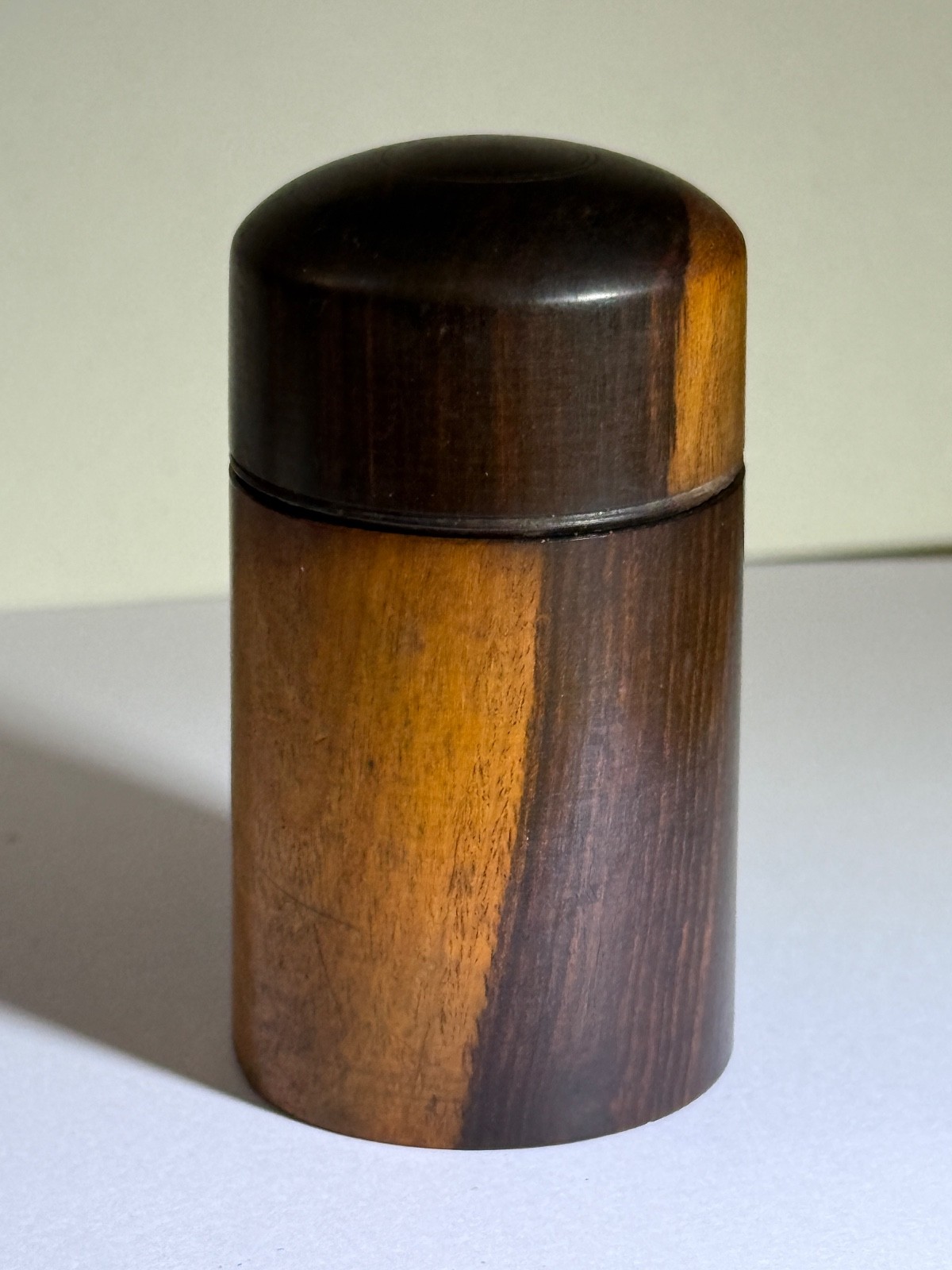 Antique 19th century traveling wood inkwell spring loaded lid original bottle