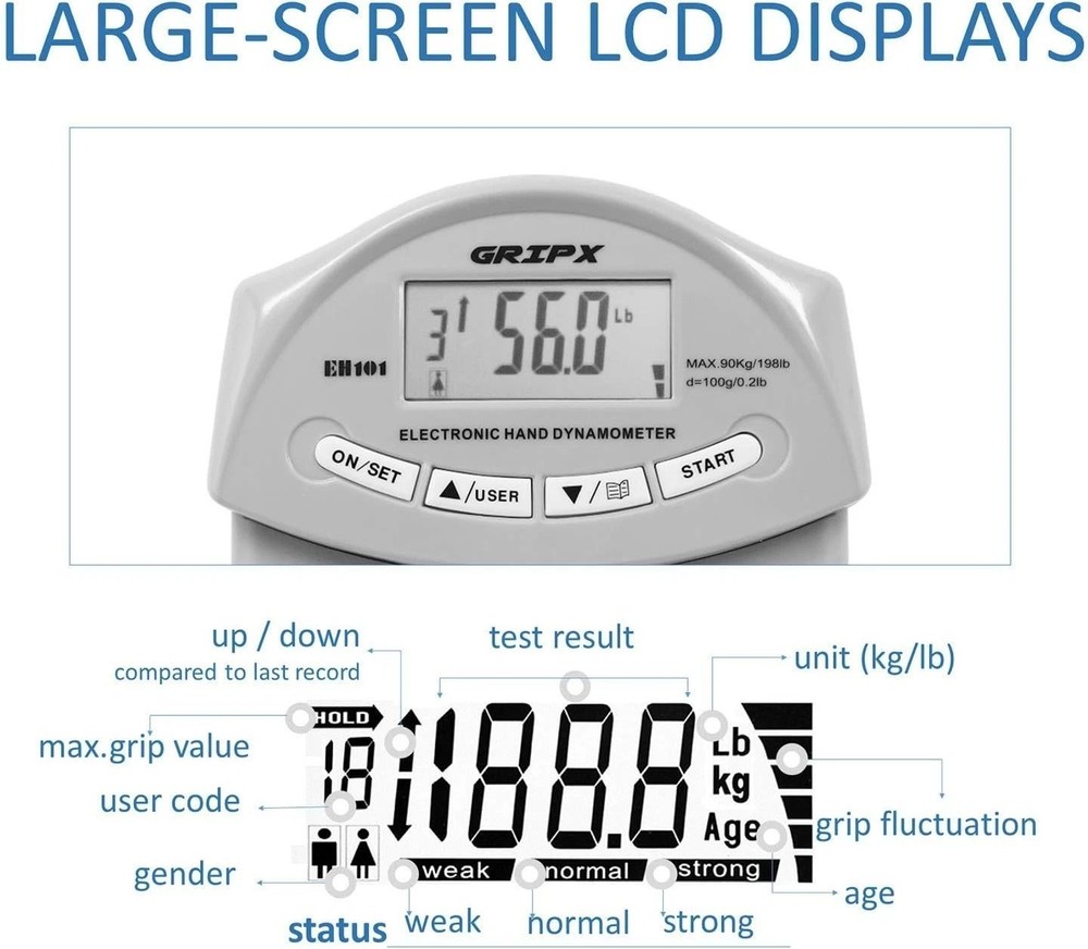 Digital Hand Dynamometer Grip Strength Measurement Meter Auto Capturing Elect...